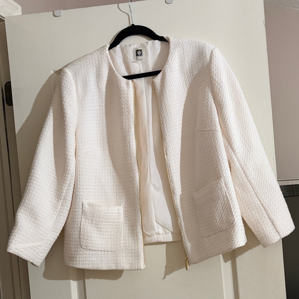 Anne Klein, Ladies Ivory Off White, Lined, Textured Open-Front Blazer. Large NEW